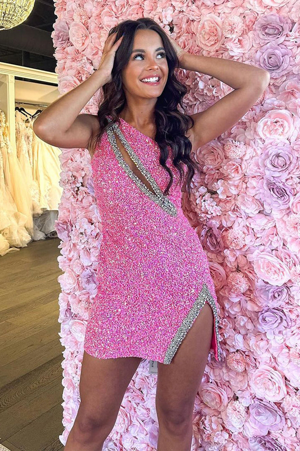 Black Homecoming Dress Sequin One Shoulder Tight Short Prom Dress