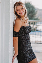 Black Homecoming Dress Sequin Short Tight Prom Dress