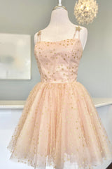 Black Homecoming Dress Sequin Stars A-Line Short Prom Dress