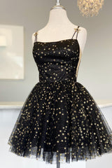 Black Homecoming Dress Sequin Stars A-Line Short Prom Dress