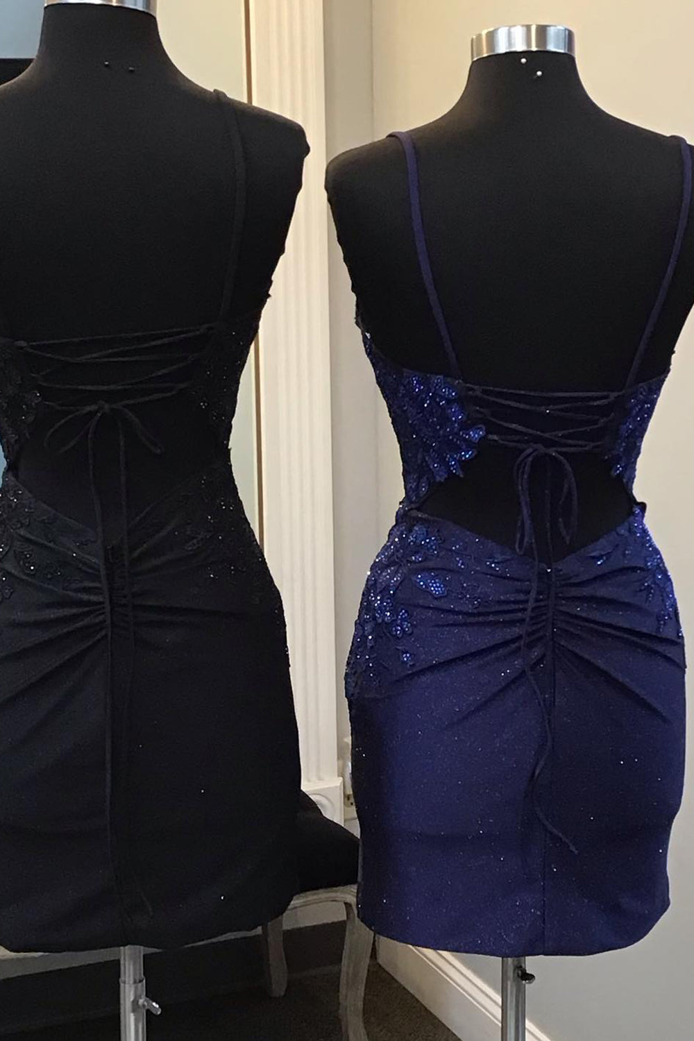 Black Homecoming Dress Sequin Tight Short Prom Dress with Appliques