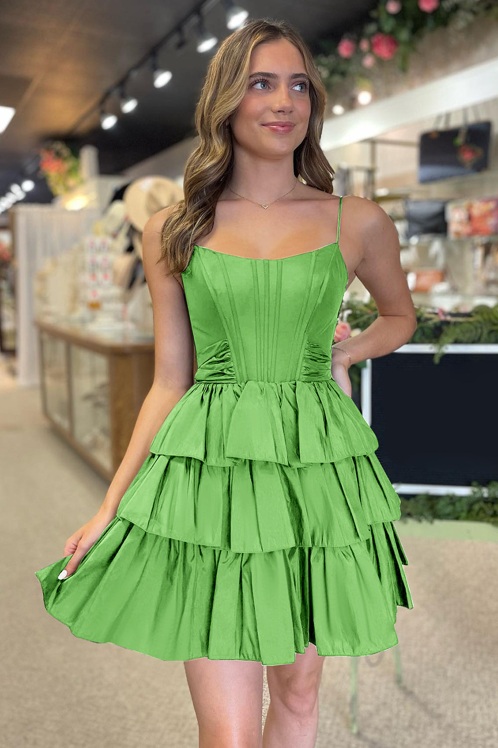 Black Homecoming Dress Spaghetti Straps A Line Tiered Short Prom Dress With Bow