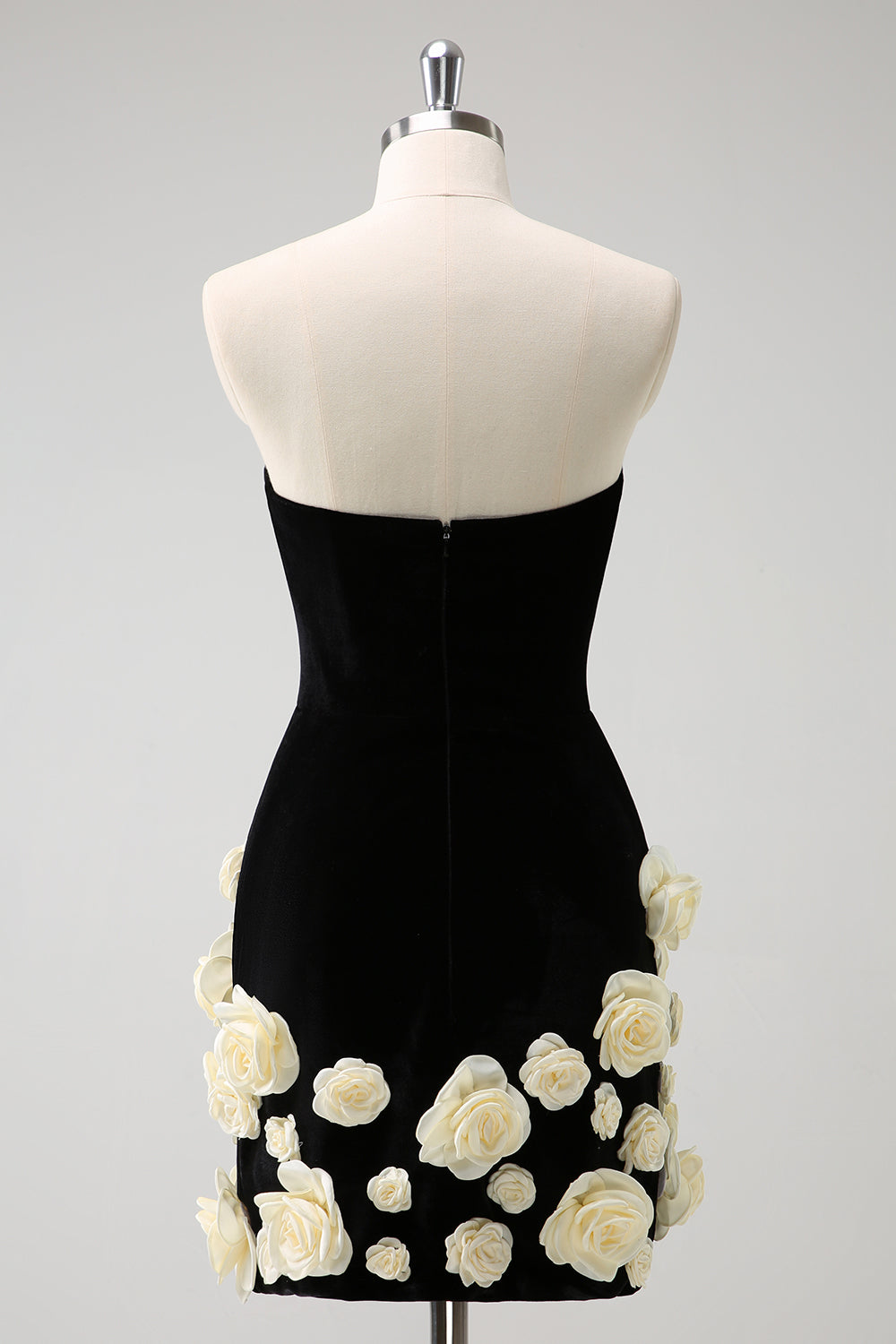 Black Homecoming Dress Strapless Bodycon Short Cocktail Dresses with 3D Flowers