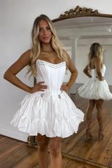 Black Homecoming Dress Strapless Corset Short Prom Dress With Bow