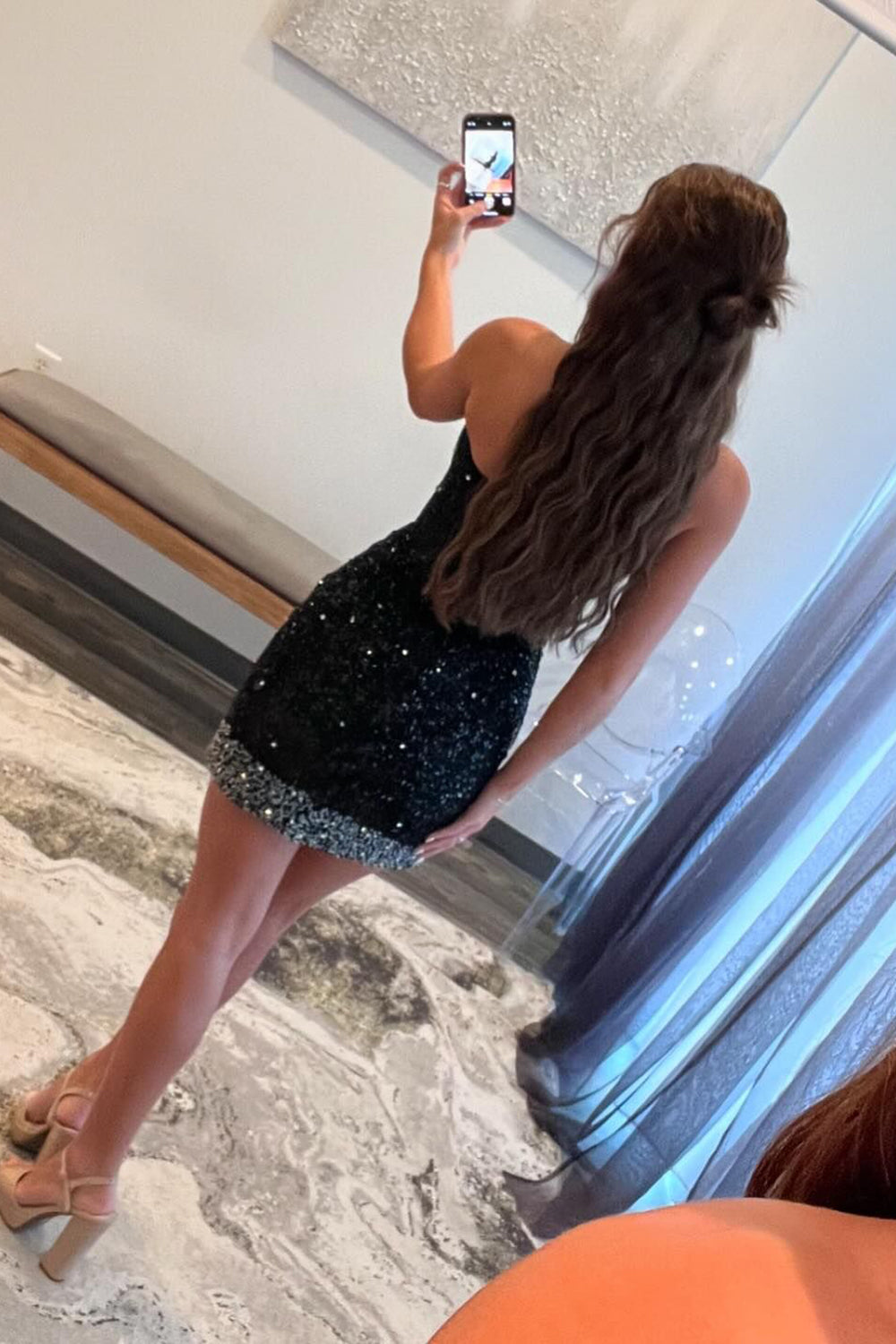 Black Homecoming Dress Strapless Corset Short Prom Dress with Beadings