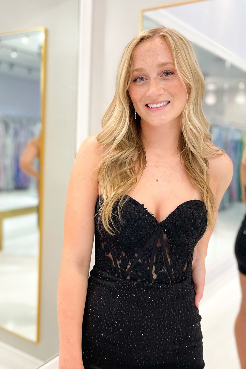 Black Homecoming Dress Strapless Corset Tight Cocktail Party Dresses with Sequin