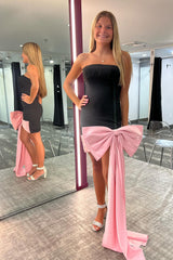 Black Homecoming Dress Sweetheart Tight Short Prom Dress With Bow