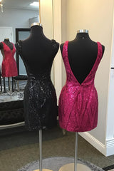 Black Homecoming Dress V-Neck Tight Short Cocktail Dresses with Sequin