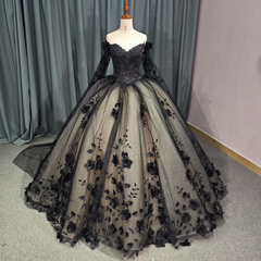 Black Long Sleeve Quinceanera Dress Ball Gown Off The Shoulder Sweet 16 Dress