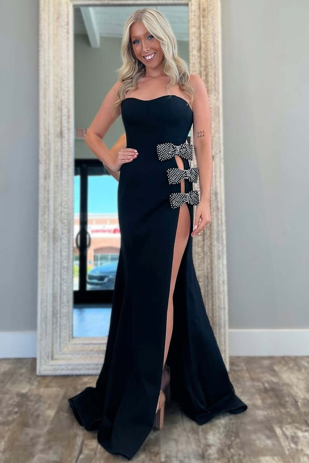Dreamyannie Black Prom Dress Mermaid Sweetheart Long Formal Dress With Slit