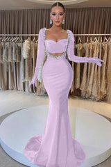 Black Mermaid Prom Dress Long Sleeve Sweetheart Beaded Formal Dress