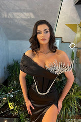 Black Mermaid Prom Dress Off the Shoulder Beaded Formal Dress