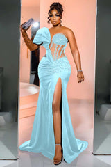 Black Mermaid Prom Dress One Shoulder Beaded Formal Dress