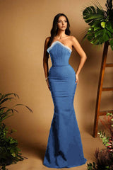 Black Mermaid Prom Dress Sleeveless Strapless Beaded Formal Dress