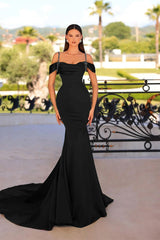 Black Mermaid Prom Dress Spaghetti Straps Beaded Formal Dress