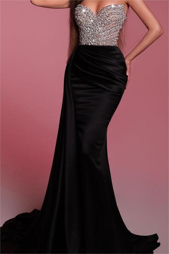 Black Mermaid Prom Dress Sweetheart Beaded Sleeveless Formal Dress