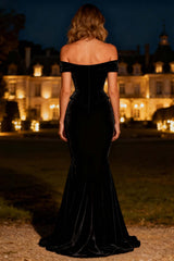 Black Mermaid Velvet Off The Shoulder Long Corset Holiday Party Dress