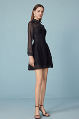 Black Mini Long Sleeve A Line Casual Holiday Dress