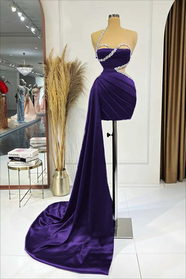 Black One Shoulder Homecoming Dress Sleeveless Short Cocktail Dress Pleated With Ruffles