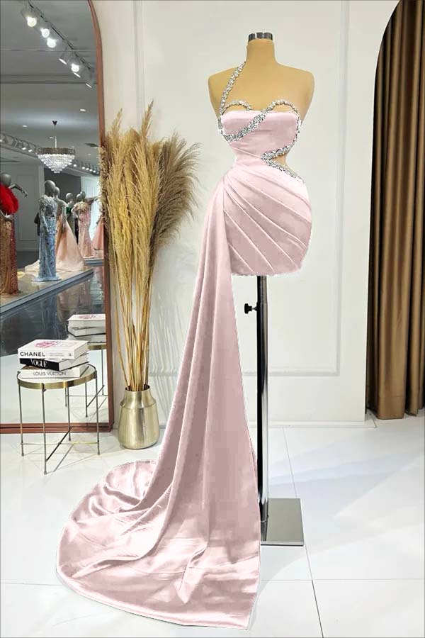 Black One Shoulder Homecoming Dress Sleeveless Short Cocktail Dress Pleated With Ruffles