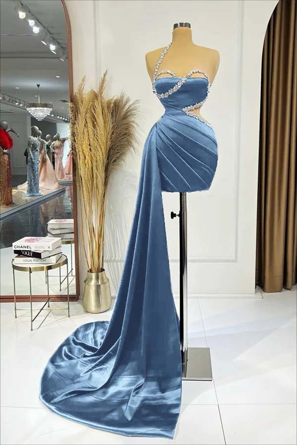 Black One Shoulder Homecoming Dress Sleeveless Short Cocktail Dress Pleated With Ruffles
