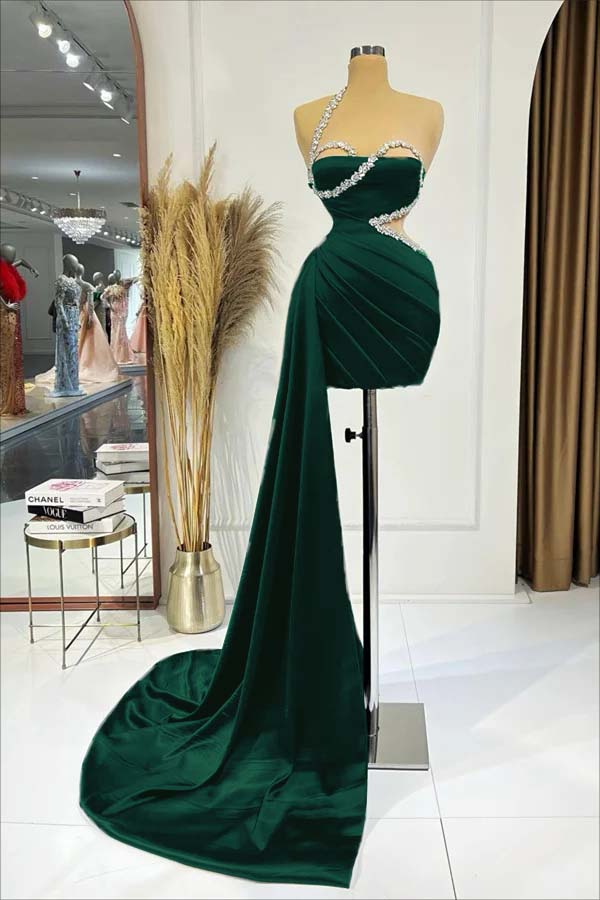 Black One Shoulder Homecoming Dress Sleeveless Short Cocktail Dress Pleated With Ruffles