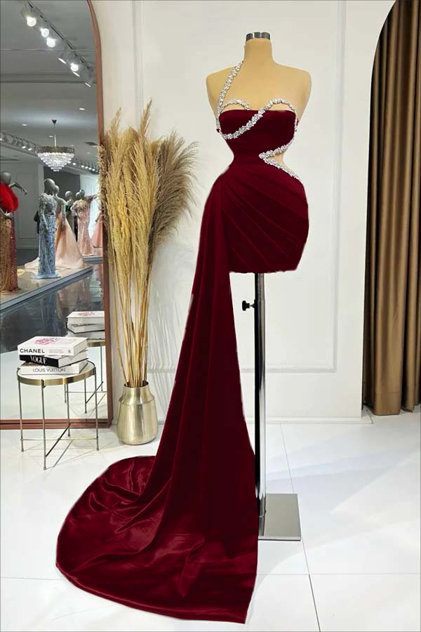 Black One Shoulder Homecoming Dress Sleeveless Short Cocktail Dress Pleated With Ruffles