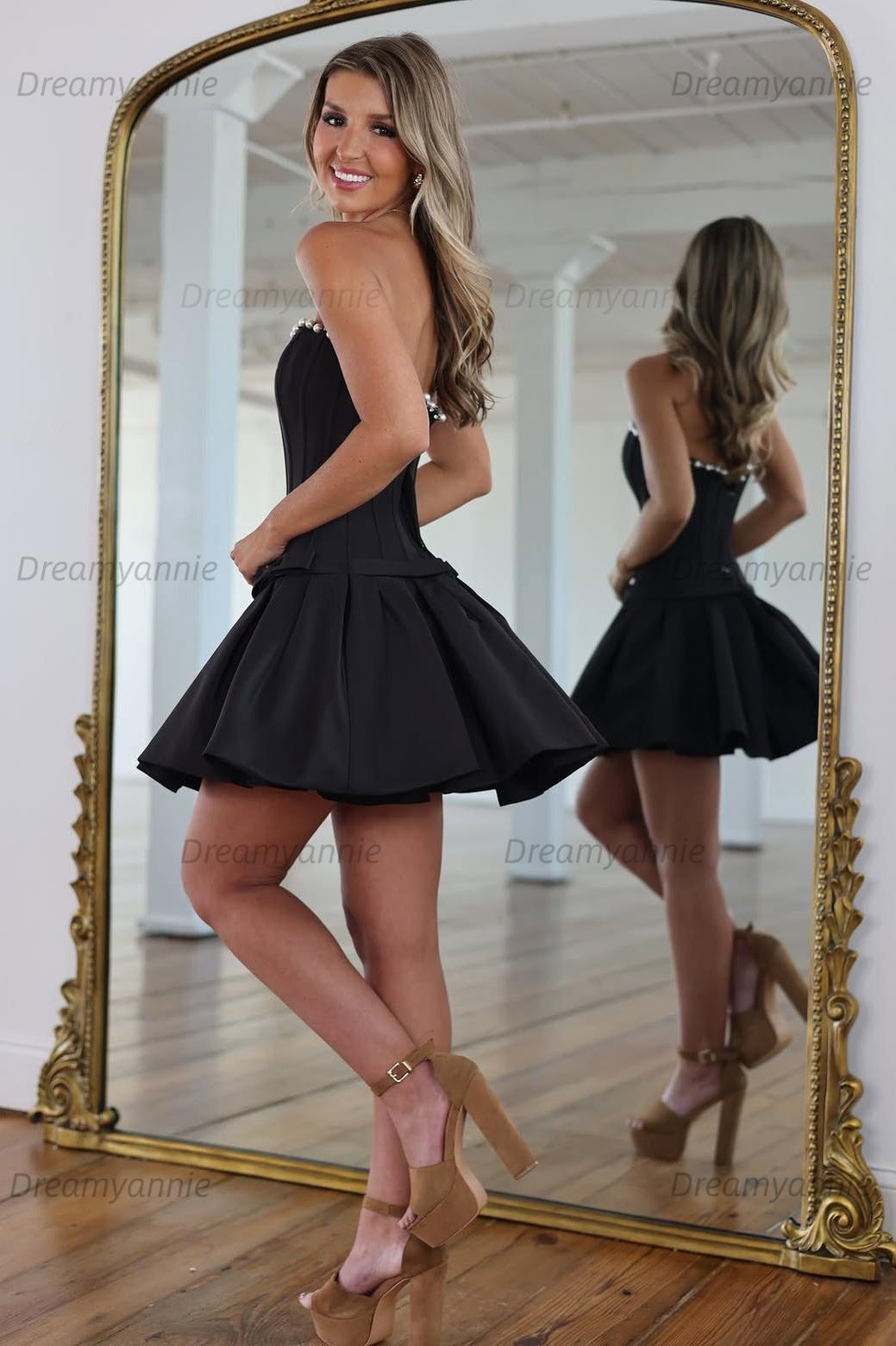 Black Pearl Strapless A-Line Homecoming Dress
