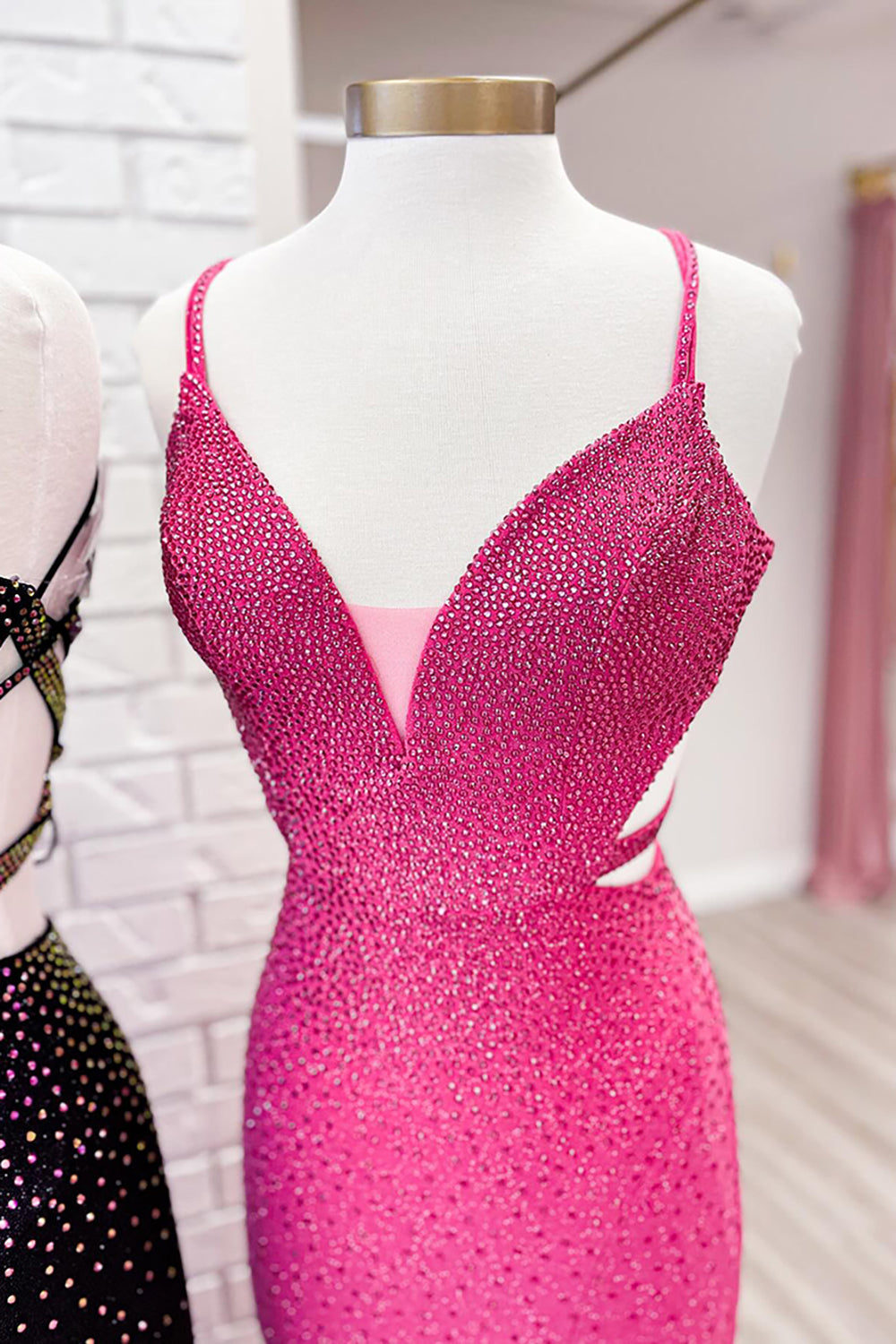 Black Prom Dress Beaded Mermaid Spaghetti Straps Satin Long Formal Dress