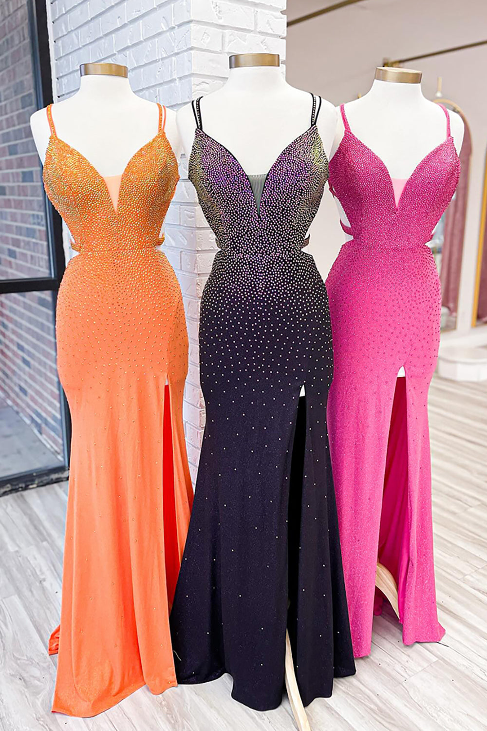 Black Prom Dress Beaded Mermaid Spaghetti Straps Satin Long Formal Dress