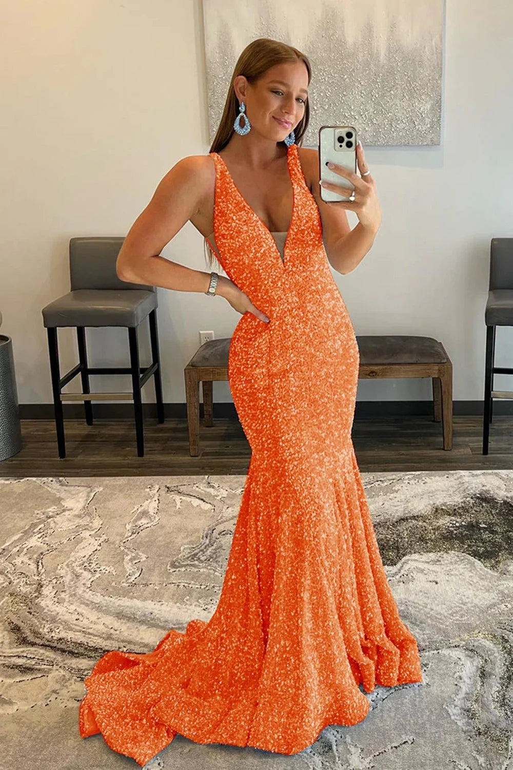 Black Prom Dress Deep V-Neck Mermaid Formal Dress