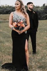 Black Prom Dress Mirror Cut Out Mermaid Long Formal Dress With Slit