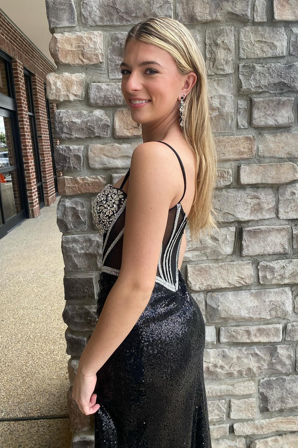 Black Prom Dress Spaghetti Straps Mermaid Long Evening Dress with Slit