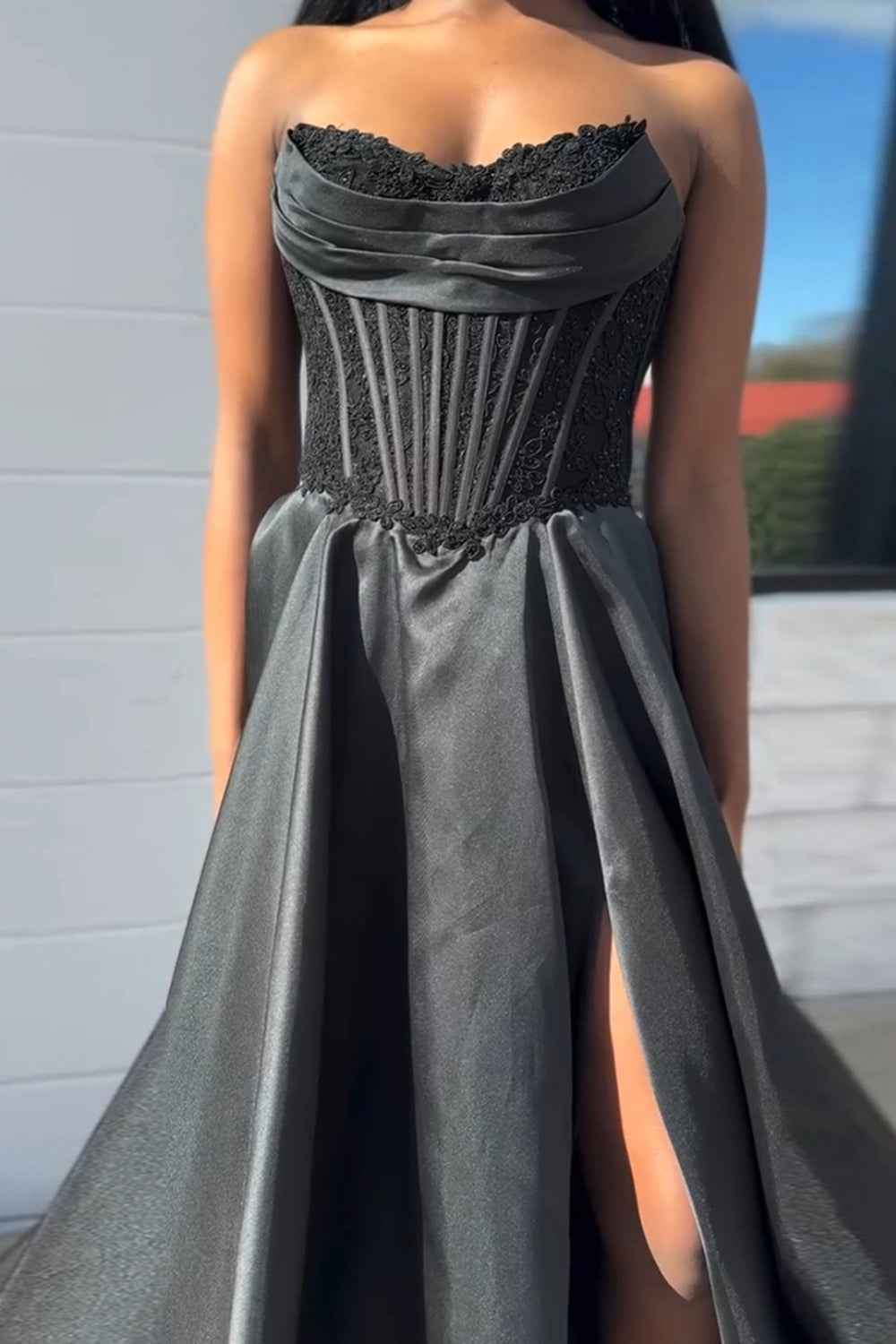 Black Prom Dress Sweetheart A Line Corset Formal Dress
