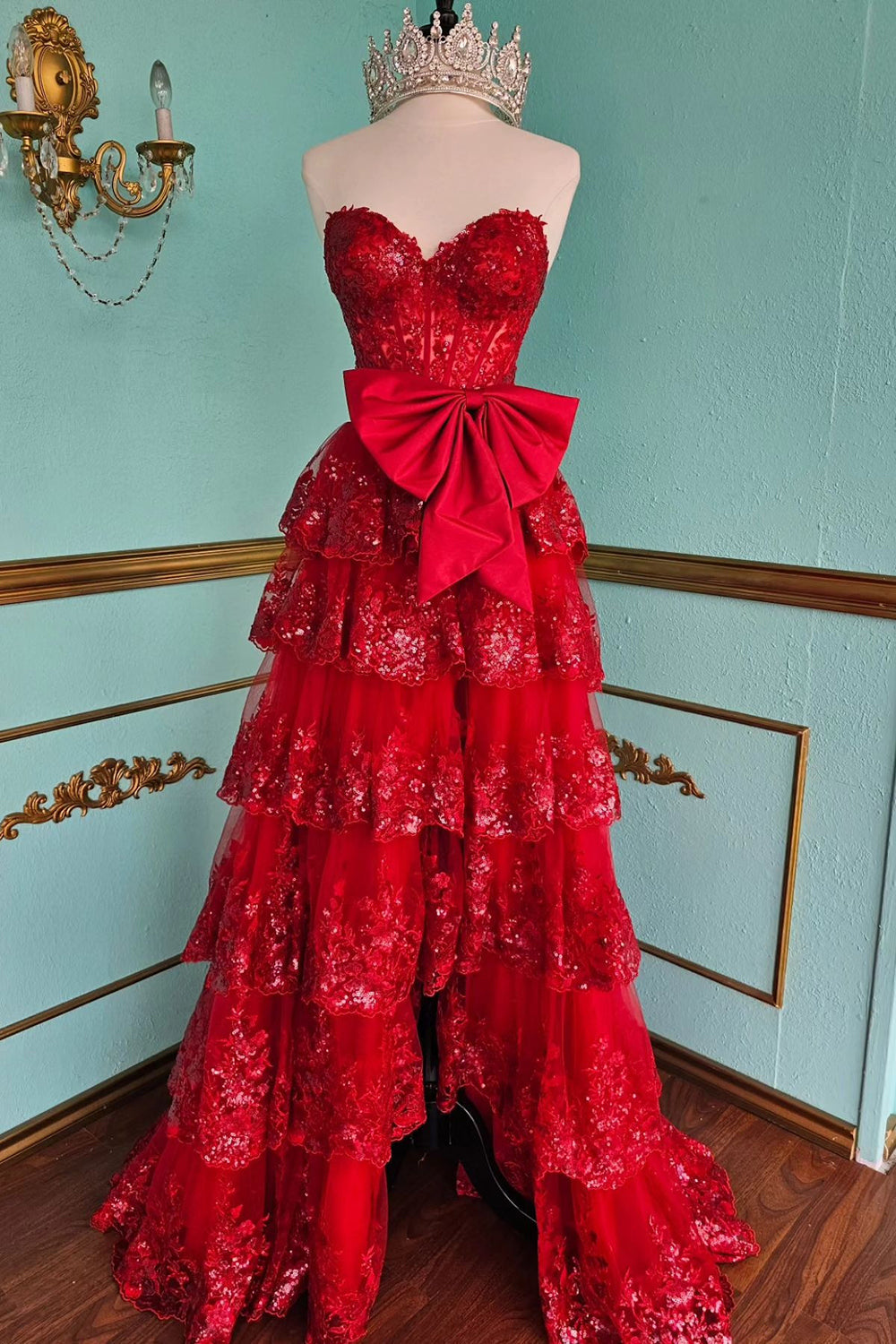 Black Prom Dress Sweetheart Ruffled Bow Long Formal Dress With Slit