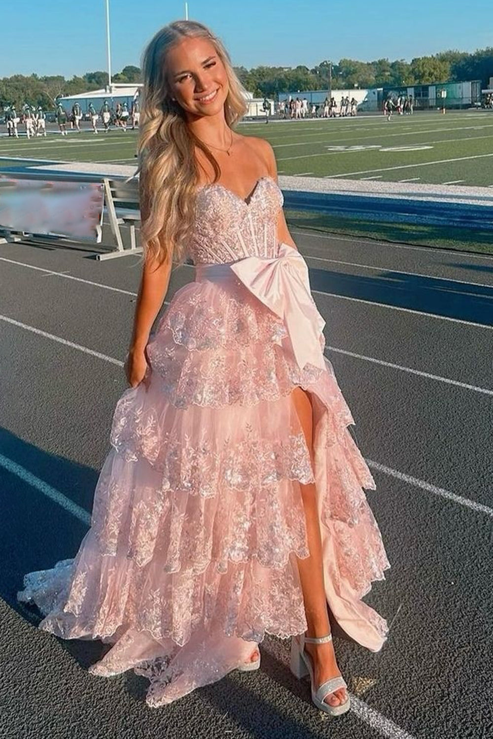 Black Prom Dress Sweetheart Ruffled Bow Long Formal Dress With Slit