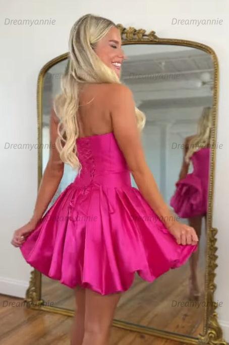 Strapless Satin Corset Bubble Dress with Oversized Rosette Homecoming Dresses