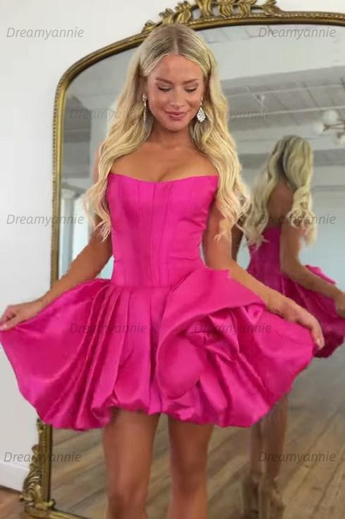 Strapless Satin Corset Bubble Dress with Oversized Rosette Homecoming Dresses