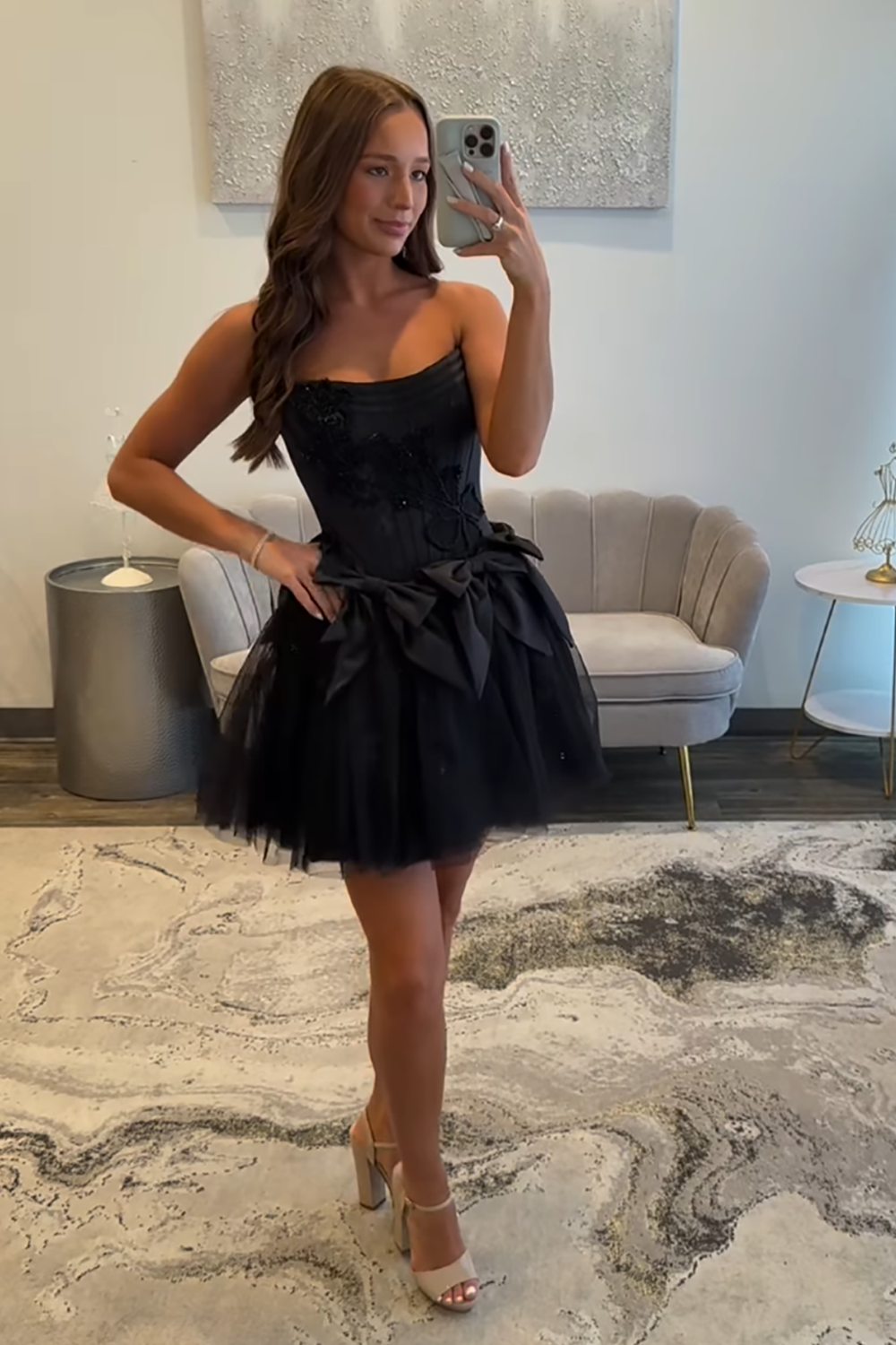 Strapless Beading Short Homecoming Dress with Waist Bow