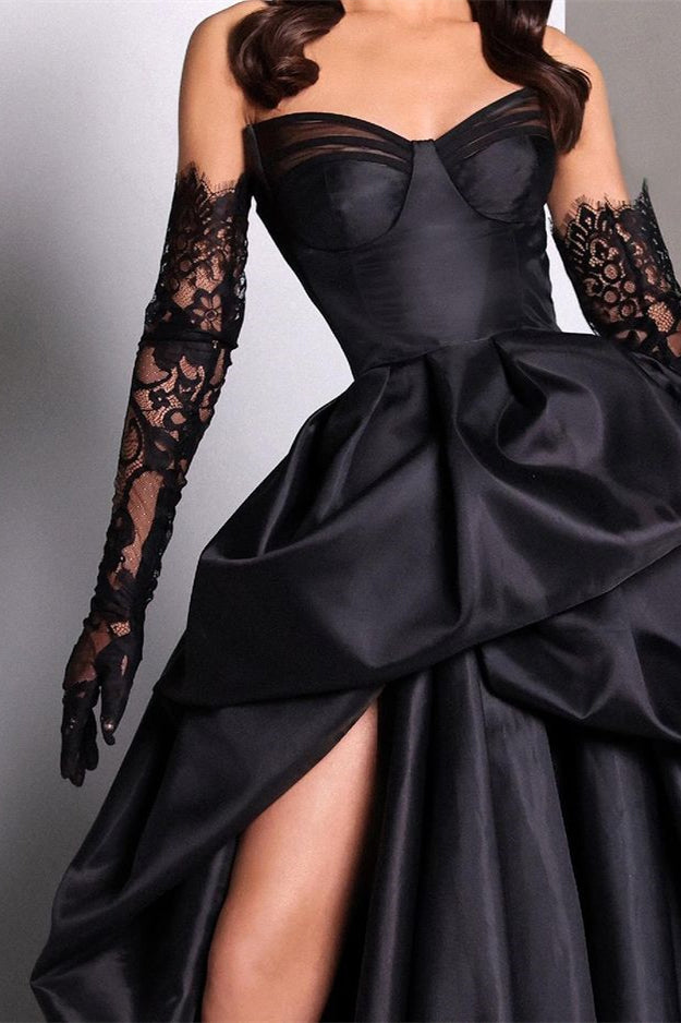 Black Sweetheart Prom Dress A Line Formal Dress with Slit