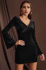 Black Velvet Cocktail Dress Long Sleeves Christmas Party Dress