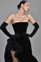 Black Velvet Dress Off the Shoulder Prom Evening Dress with High Slit