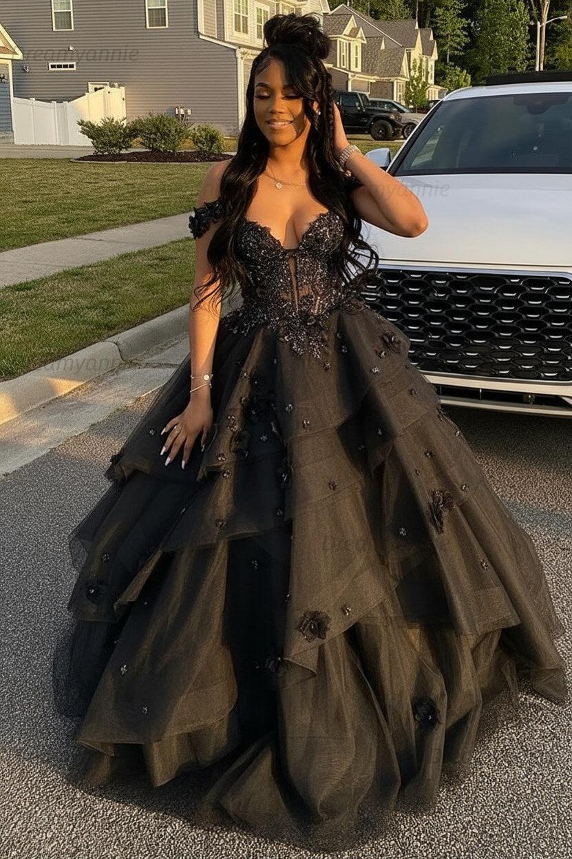 Dreamyannie Sage Prom Dress Floral Tiered Ruffles A-Line Sweetheart Corset Long Formal Dress