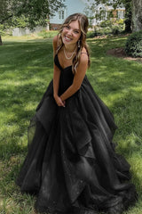 Pink Prom Dress V Neck Tulle Long Formal Evening Dress