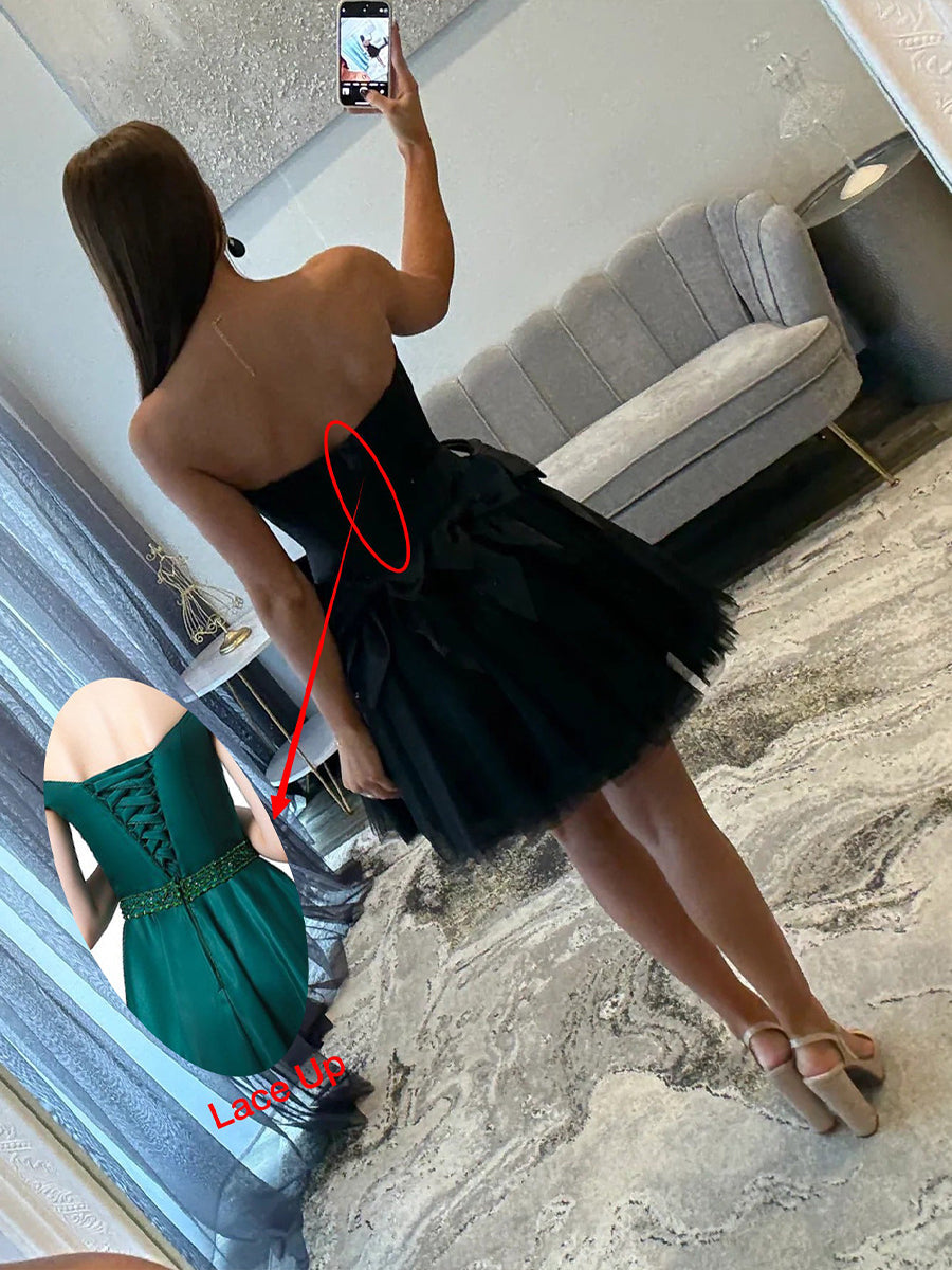 Strapless Beading Short Homecoming Dress with Waist Bow