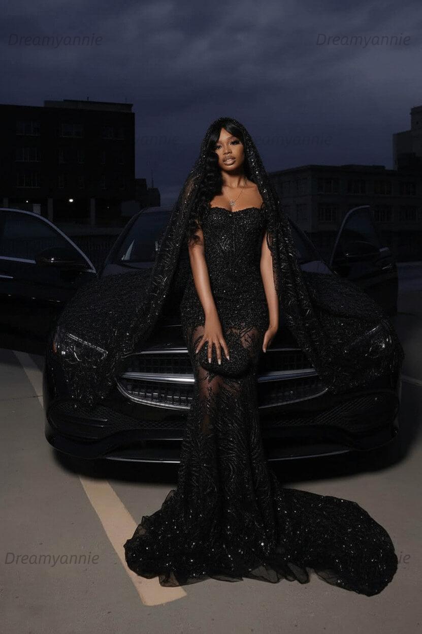 Strapless Silver Prom Dress Sequined Tulle Mermaid Formal Evening Dress