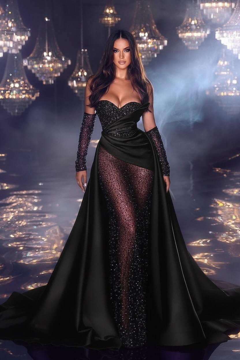 Elegant Sweetheart Prom Dress Beaded Purple Mermaid Formal Dress with Train