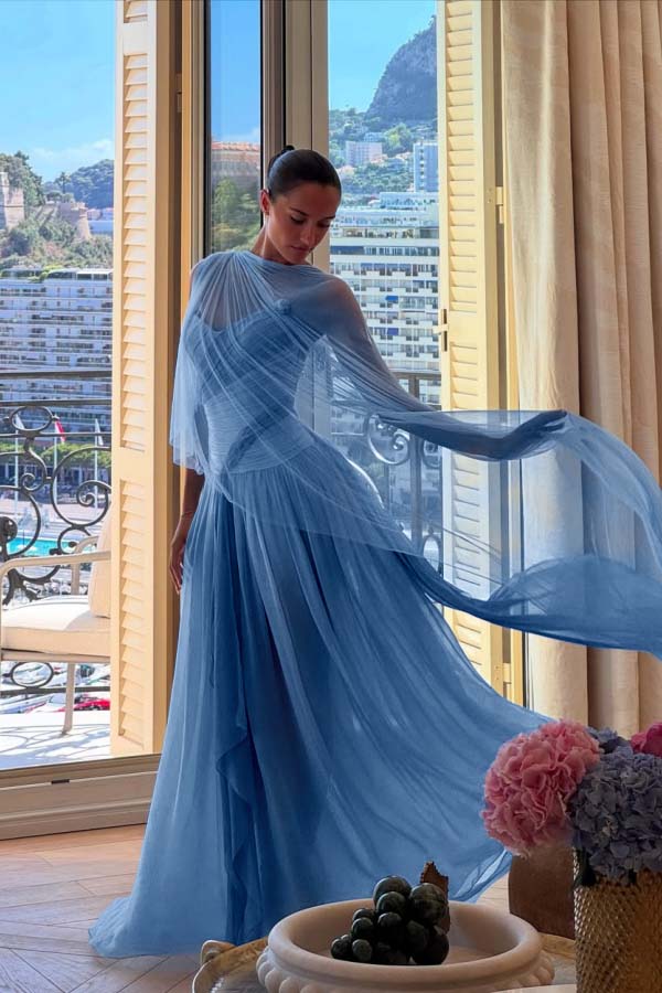 Blue A Line Prom Dress Multicolor Formal Dress