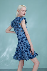Blue Floral Mini V Neck Summer Holiday Dress