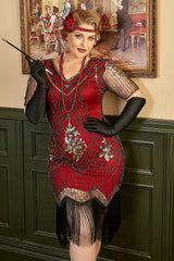 Blue Fringe 1920s Short Sleeve V-Neck Flapper Dress